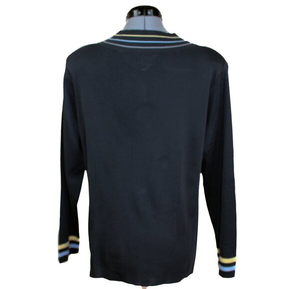 EXCLUSIVELY MISOOK Women's Medium Navy Cardigan Zip Up Front Slinky Classic - Picture 3 of 4